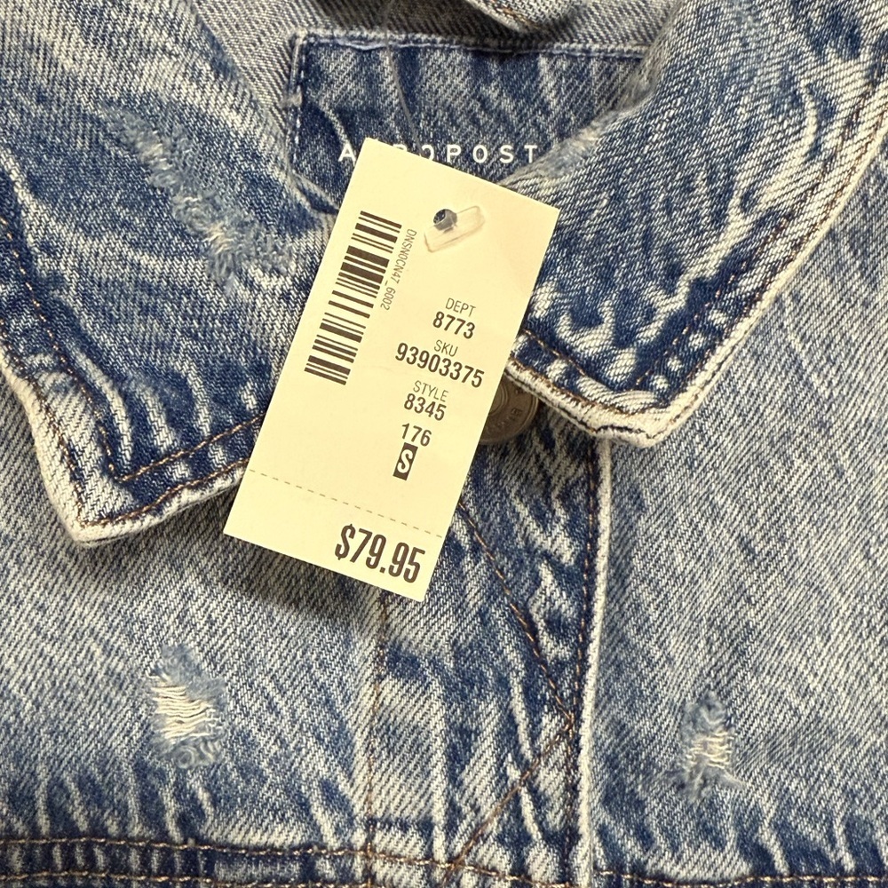 SOLD!! 🔥 Aeropostale Jean Jacket Light Blue Denim Acid Wash Small NEW - Picture 6 of 8